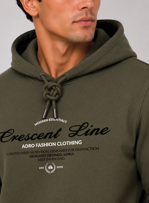 ADRO Men Black Crescent Line Printed Regular Fit Hoodie