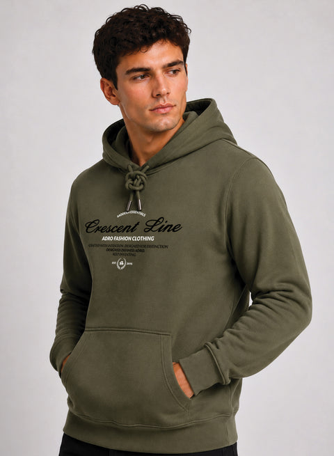 ADRO Men Black Crescent Line Printed Regular Fit Hoodie