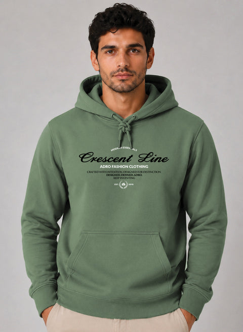 ADRO Men Beige Crescent Line Printed Regular Fit Hoodie