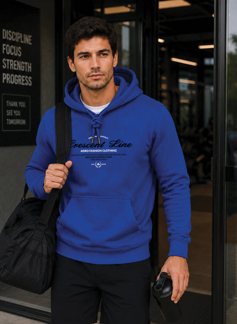 ADRO Men Black Crescent Line Printed Regular Fit Hoodie