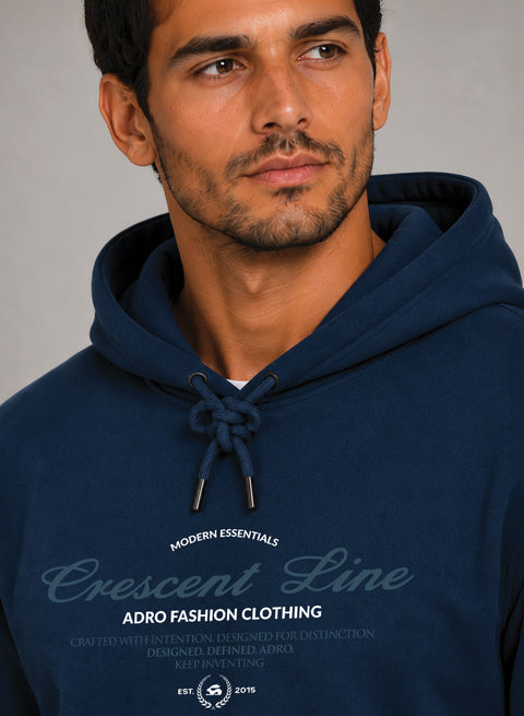 ADRO Men Black Crescent Line Printed Regular Fit Hoodie