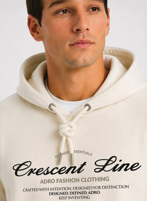 ADRO Men Beige Crescent Line Printed Regular Fit Hoodie