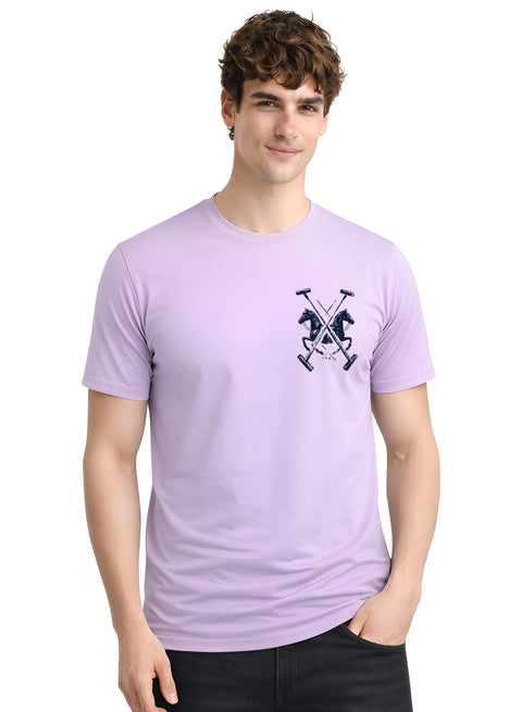 ADRO Mens Polo Crest Printed T-Shirt for Men | Cotton Printed Tshirt | Regular Fit Casual T-Shirts | Premium Summer Tshirts Lavender