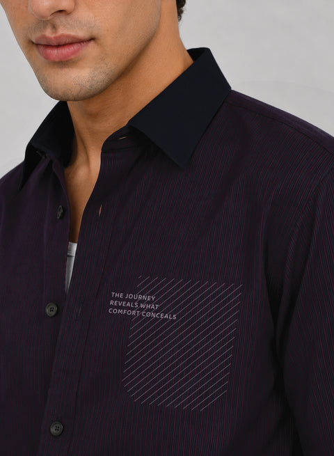 ADRO Journey Reveals Half Sleeve Striped Shirt for Men | Cotton Blend Casual Shirts | Relaxed Fit Contrast Collar Summer Wear | Maroon