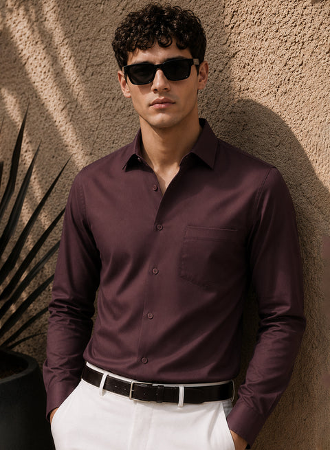 ADRO Premium Cotton Satin Shirt for Men | Casual Fit Solid Full Sleeve Shirt in Mocha Brown