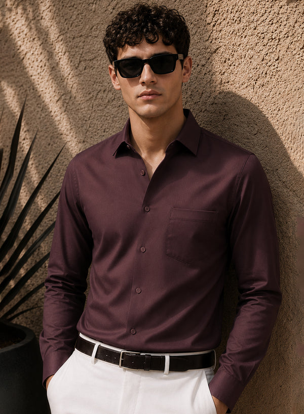 ADRO Premium Cotton Satin Shirt for Men | Casual Fit Solid Full Sleeve Shirt in Mocha Brown