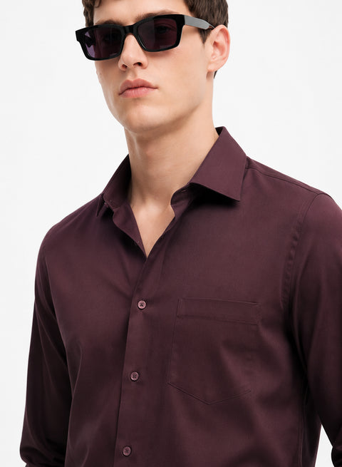 ADRO Premium Cotton Satin Shirt for Men | Casual Fit Solid Full Sleeve Shirt in Mocha Brown