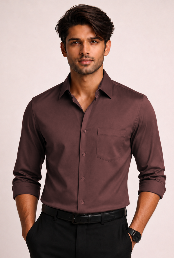ADRO Dusty Mauve Cotton Satin Casual Shirt for Men