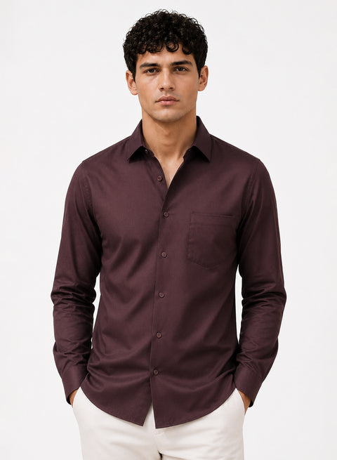 ADRO Premium Cotton Satin Shirt for Men | Casual Fit Solid Full Sleeve Shirt in Mocha Brown