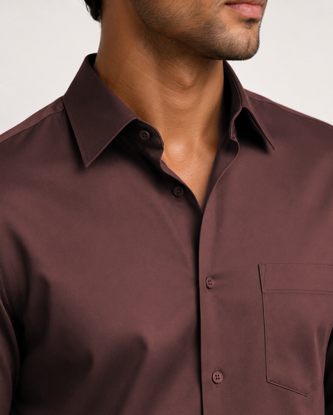 ADRO Premium Cotton Satin Shirt for Men | Casual Fit Solid Full Sleeve Shirt in Mocha Brown