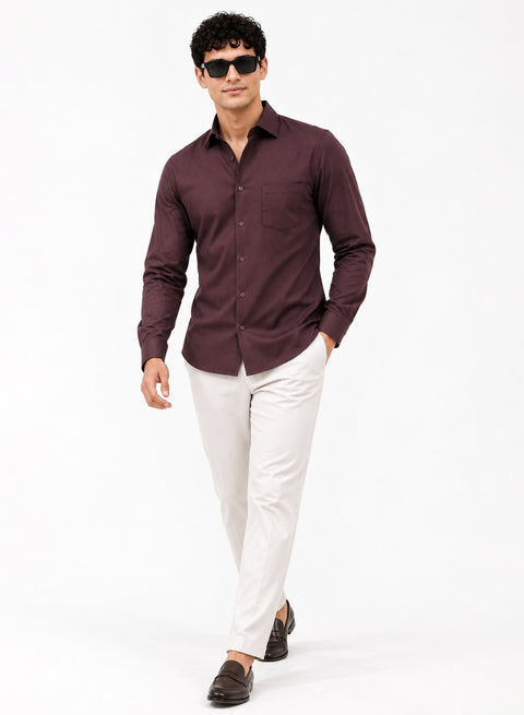 ADRO Premium Cotton Satin Shirt for Men | Casual Fit Solid Full Sleeve Shirt in Mocha Brown