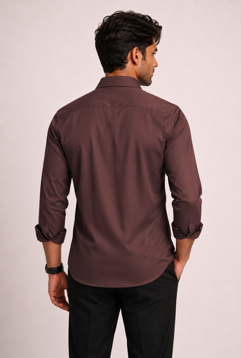 ADRO Premium Cotton Satin Shirt for Men | Casual Fit Solid Full Sleeve Shirt in Mocha Brown