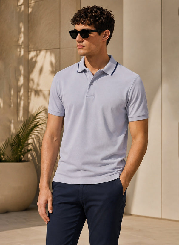 ADRO Mens Polo TShirt | Airtex Cotton Matty Fabric | Regular Fit | Breathable, Durable & Premium Casual Polo T-Shirt for Men | Lilac Grey