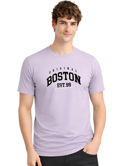 Adro Mens Boston City Printed Tshirt | Athletic Stylish Summer College Cotton T-shirt | Sporty Comfortable T shirts | Regular Fit Lilac Grey