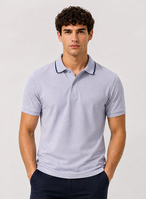 ADRO Mens Polo TShirt | Airtex Cotton Matty Fabric | Regular Fit | Breathable, Durable & Premium Casual Polo T-Shirt for Men | Lilac Grey