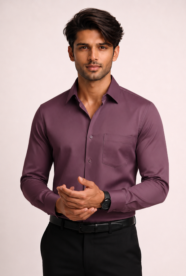 ADRO Premium Cotton Satin Shirt for Men | Casual Fit Solid Full Sleeve Shirt in Dusty Mauve