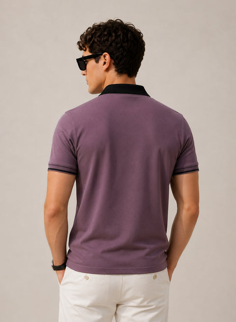 Mens Premium Cotton Polo T-Shirt | 220 GSM Soft Fabric | Casual stylish Look | Zipper Polo Design Polo T shirt | Polo Tshirt for All-Day Wear | Black Plum