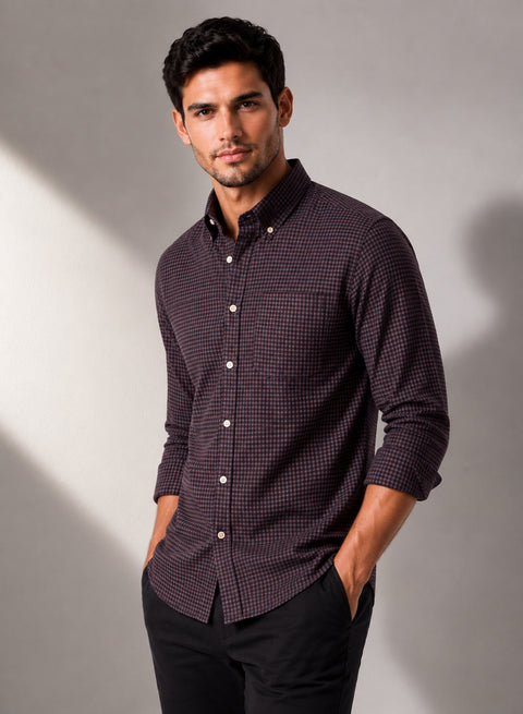 ADRO Men's Dusty Plum Micro Check Slim Fit Casual Shirt