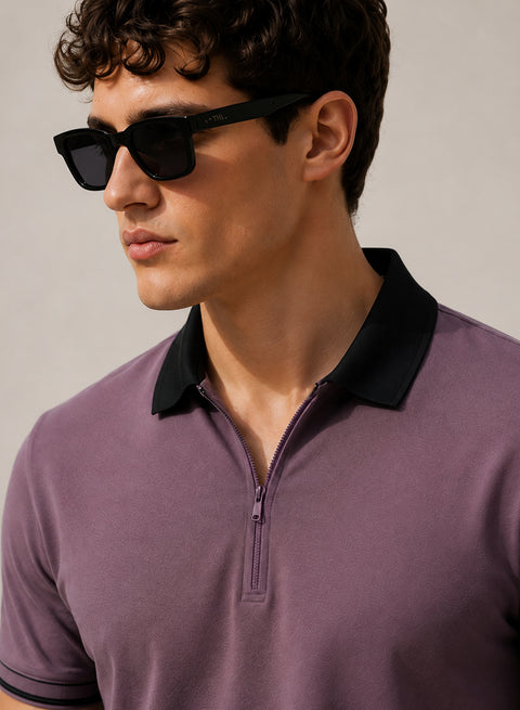 Mens Premium Cotton Polo T-Shirt | 220 GSM Soft Fabric | Casual stylish Look | Zipper Polo Design Polo T shirt | Polo Tshirt for All-Day Wear | Black Plum