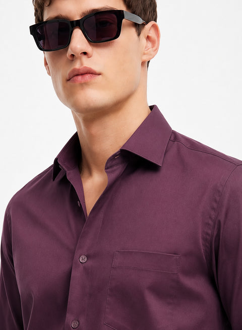 ADRO Premium Cotton Satin Shirt for Men | Casual Fit Solid Full Sleeve Shirt in Dusty Mauve