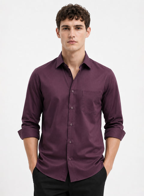 ADRO Premium Cotton Satin Shirt for Men | Casual Fit Solid Full Sleeve Shirt in Dusty Mauve