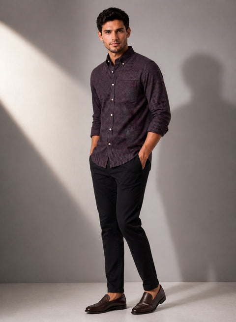 ADRO Men's Dusty Plum Micro Check Slim Fit Casual Shirt