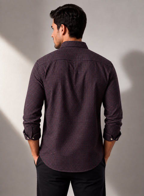 ADRO Men's Dusty Plum Micro Check Slim Fit Casual Shirt