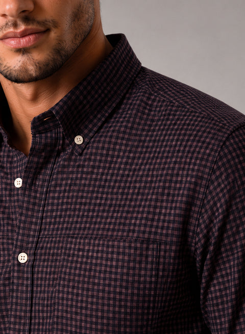 ADRO Men's Dusty Plum Micro Check Slim Fit Casual Shirt