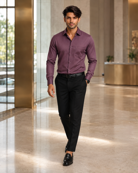 ADRO Premium Cotton Satin Shirt for Men | Casual Fit Solid Full Sleeve Shirt in Dusty Mauve