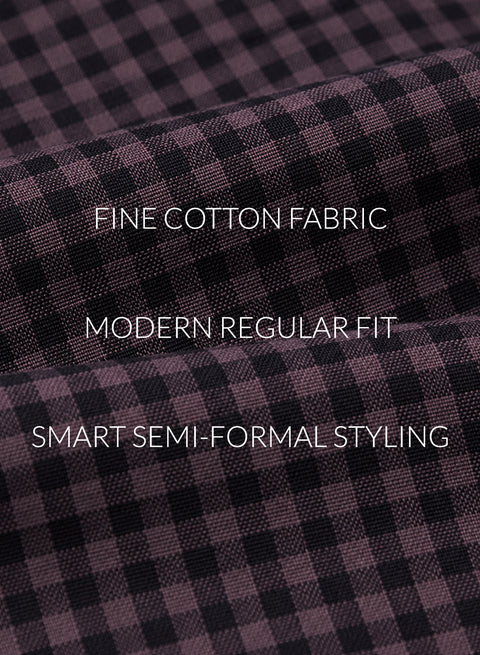 ADRO Men's Dusty Plum Micro Check Slim Fit Casual Shirt