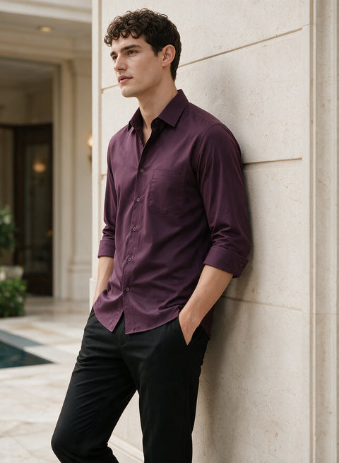 ADRO Men's Premium Cotton Satin Shirt | Solid Full Sleeve Casual Shirt | Regular Fit | Lilac
