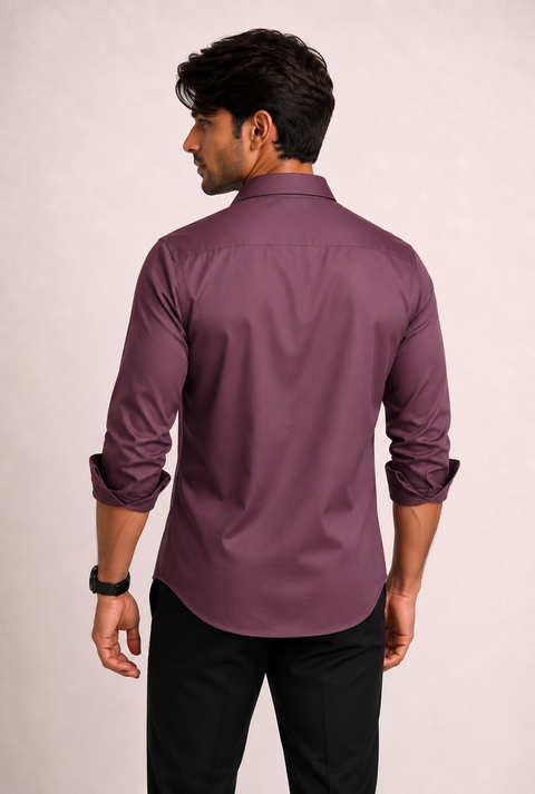 ADRO Premium Cotton Satin Shirt for Men | Casual Fit Solid Full Sleeve Shirt in Dusty Mauve
