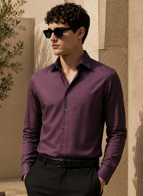ADRO Men's Premium Cotton Satin Shirt | Solid Full Sleeve Casual Shirt | Regular Fit | Lilac