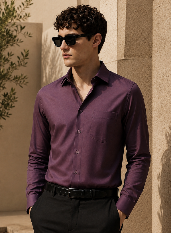 ADRO Premium Cotton Satin Shirt for Men | Casual Fit Solid Full Sleeve Shirt in Dusty Mauve