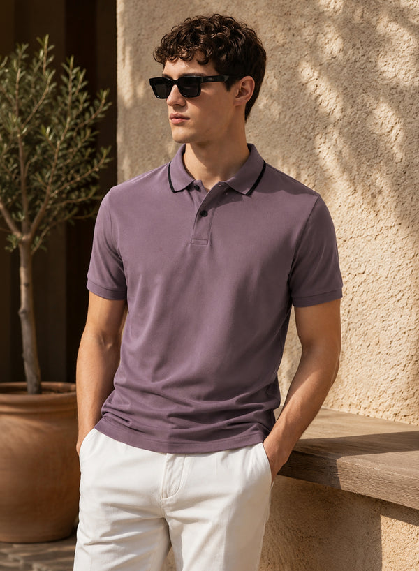ADRO Mens Polo TShirt | Airtex Cotton Matty Fabric | Regular Fit | Breathable, Durable & Premium Casual Polo T-Shirt for Men | Black Plum