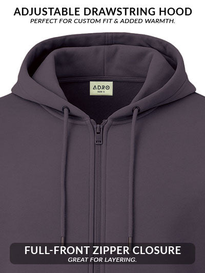 Adro Men’s Regular Fit Zip-Up Hoodie for man | 320 GSM Cotton Poly Fleece Zipper Sweatshirt with Soft Fabric & Printed Hoodies