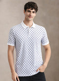 Adro Polo T-Shirt for Men | Allover Printed Polo T Shirt | Cotton Polo Tshirt White