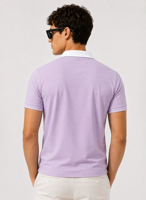 Mens Premium Cotton Polo T-Shirt | 220 GSM Soft Fabric | Casual stylish Look | Zipper Polo Design Polo T shirt | Polo Tshirt for All-Day Wear | Lavender