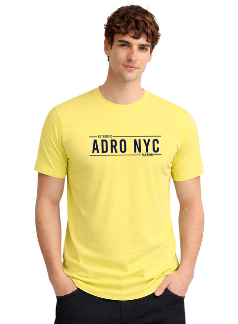 Adro Mens Branded Logo Printed T-Shirt | Typography Print 100% Cotton T shirt | Stylish Tee Summer Regular Fit Graphic Tshirt Light Yellow