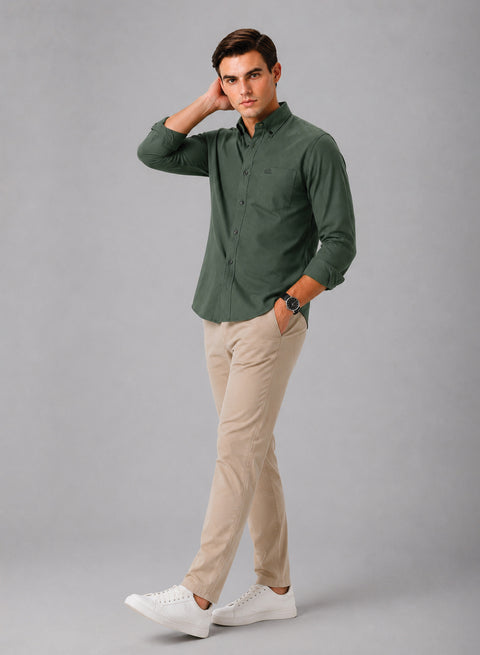 ADRO Men's Premium Oxford Cotton Shirt | Full Sleeve Casual Shirt | Regular Fit | Green