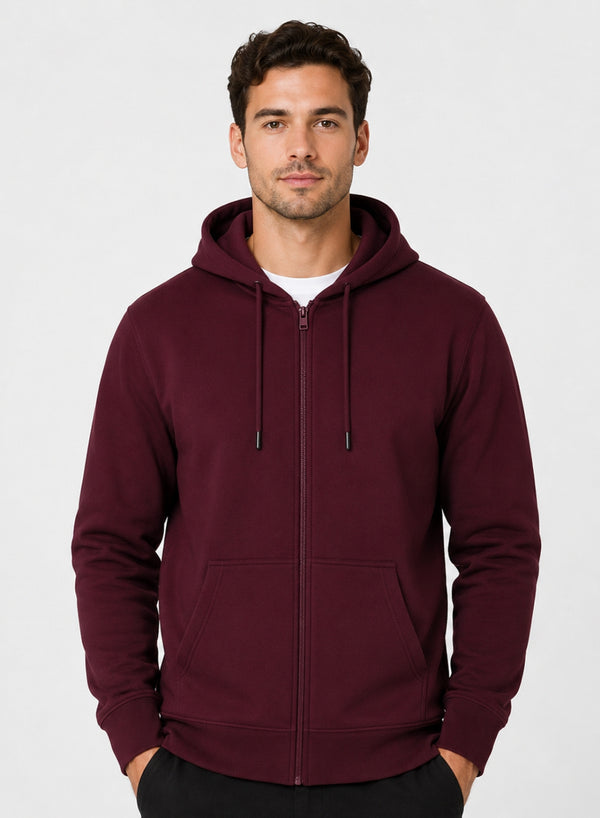 ADRO Zipper Hoodie for Men | 300 GSM Cotton Hoodies | Regular Fit Jacket for Men with Pockets | Sweatshirts with Zipper for Men | Burgundy Maroon