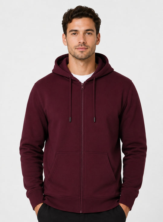 ADRO Zipper Hoodie for Men | 300 GSM Cotton Hoodies | Regular Fit Jacket for Men with Pockets | Sweatshirts with Zipper for Men | Burgundy Maroon