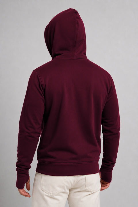 ADRO Balaclava Hoodie for Men | 300 GSM Cotton fleece Warm Fabric| Ski Mask Hooded Jacket for Men | Mens Hoodies with Gloves | Burgundy Maroon