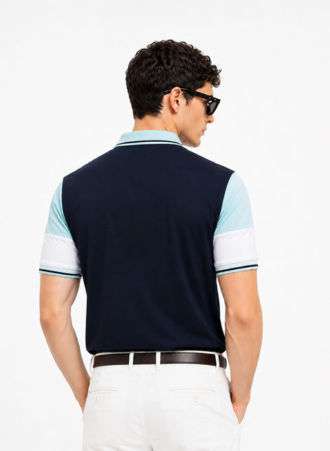 Adro Multicolour Polo T Shirt | 100% Cotton Mens Polo Tshirt | Regular Fit Half Sleeve Cut & Sew Polo T-shirt for men  | Frosted Depths