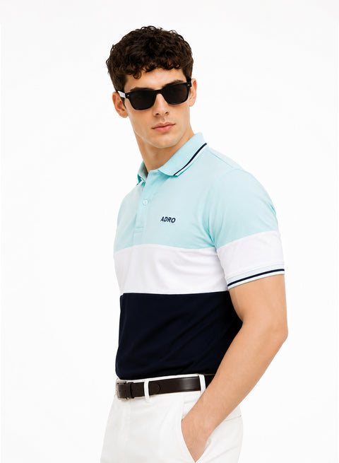 Adro Multicolour Polo T Shirt | 100% Cotton Mens Polo Tshirt | Regular Fit Half Sleeve Cut & Sew Polo T-shirt for men  | Frosted Depths