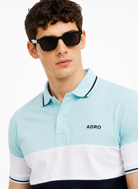 Adro Multicolour Polo T Shirt | 100% Cotton Mens Polo Tshirt | Regular Fit Half Sleeve Cut & Sew Polo T-shirt for men  | Frosted Depths