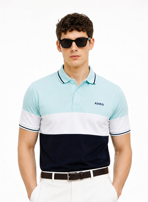 Adro Multicolour Polo T Shirt | 100% Cotton Mens Polo Tshirt | Regular Fit Half Sleeve Cut & Sew Polo T-shirt for men  | Frosted Depths