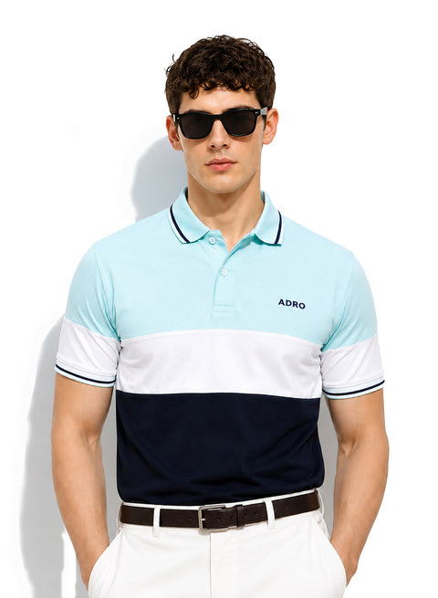 Adro Multicolour Polo T Shirt | 100% Cotton Mens Polo Tshirt | Regular Fit Half Sleeve Cut & Sew Polo T-shirt for men  | Frosted Depths