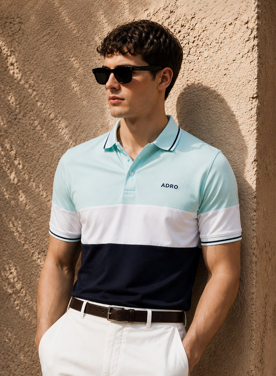 Adro Multicolour Polo T Shirt | 100% Cotton Mens Polo Tshirt | Regular Fit Half Sleeve Cut & Sew Polo T-shirt for men  | Frosted Depths