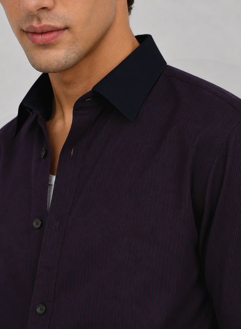 ADRO Harbor Stripe Half Sleeve Striped Shirt for Men | Cotton Blend Casual Shirts | Relaxed Fit Contrast Collar Summer Wear | Maroon